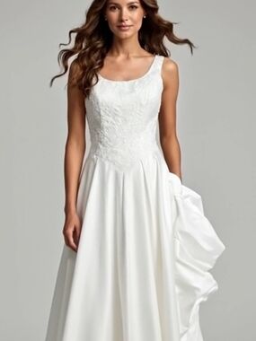 Vintage Sweetheart Sleeveless White Lace Bodice Bridal A-Line Gown size 8